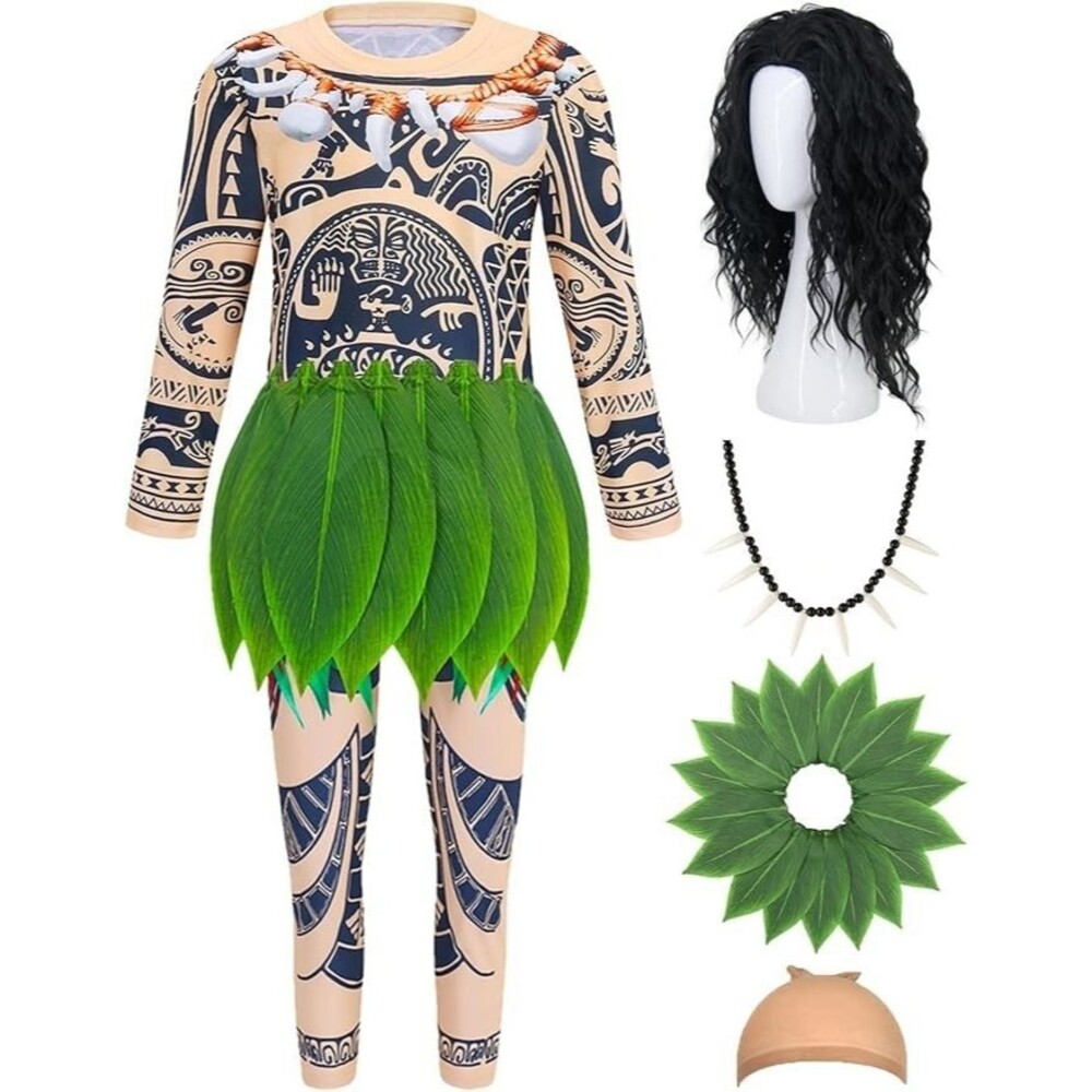 Kids Toddler Cosplay Maui Tattoo Top Pants Halloween Costume Leaves Decor 3T